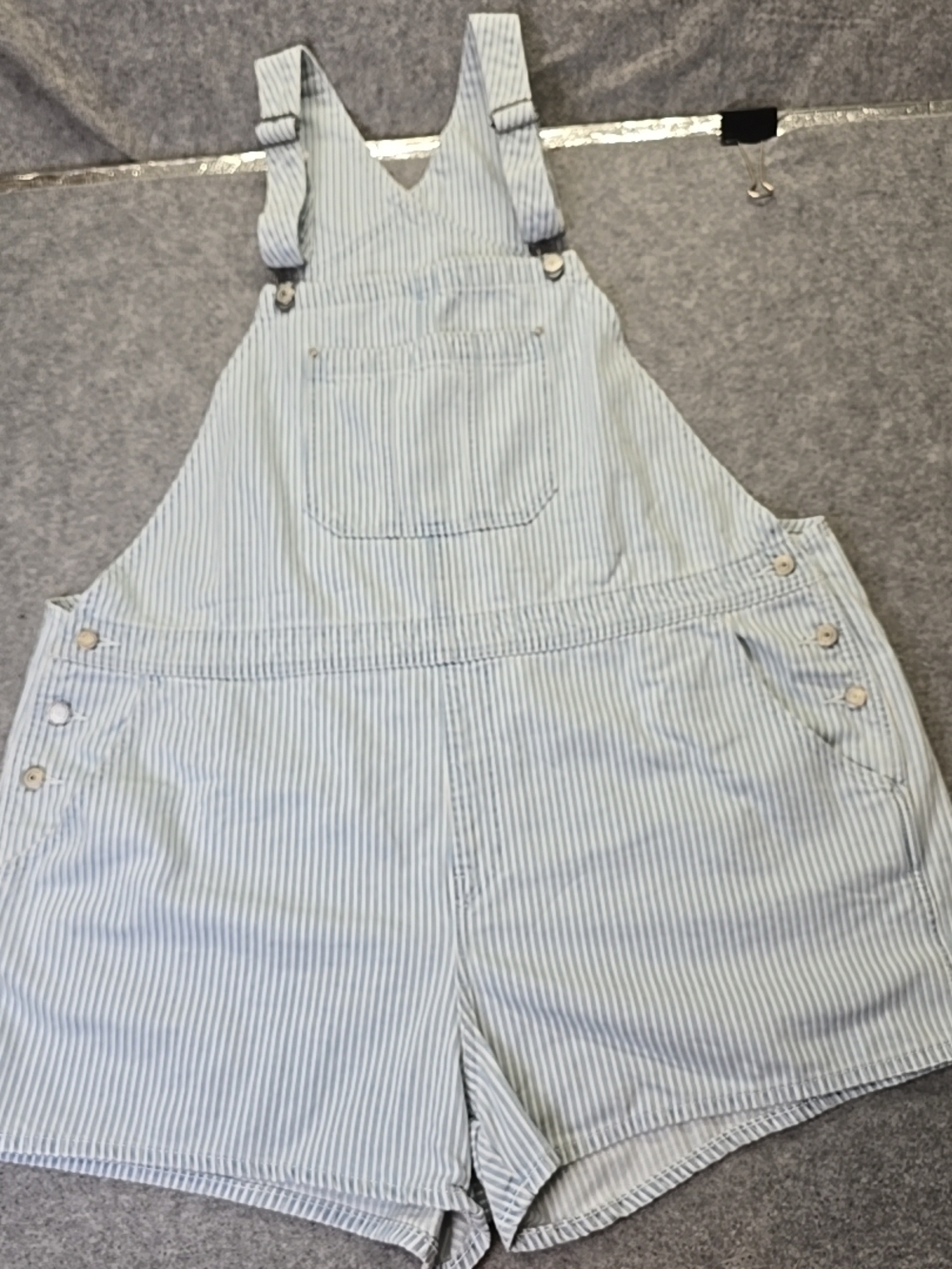 Old Navy Light Blue and White Striped Overall Shorts XXL